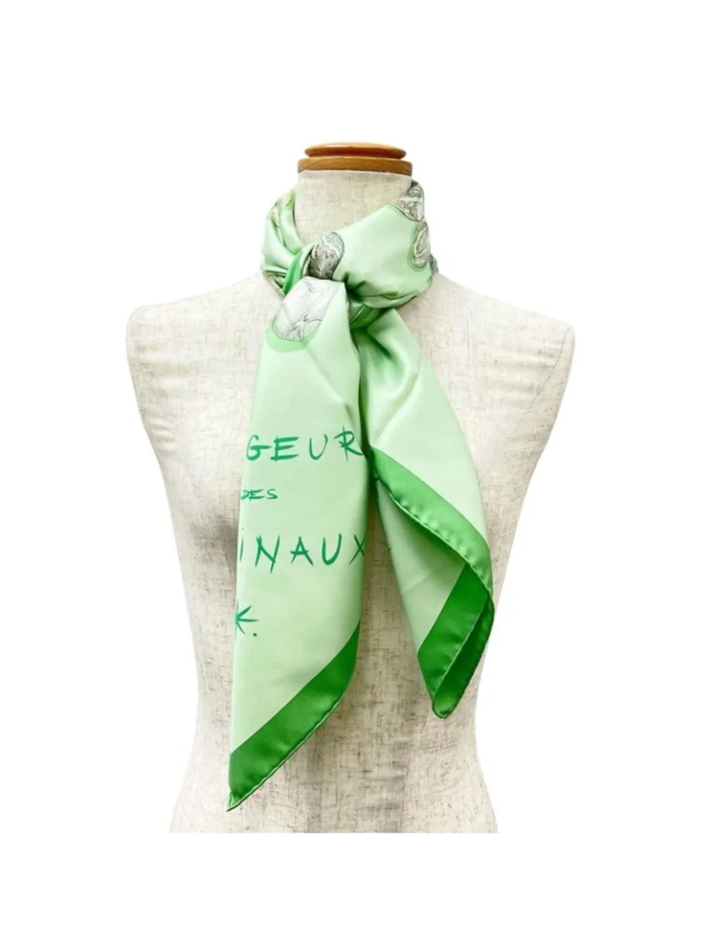 Hermes Carre 90 Rougeur Des Matinaux Stone Silk Gray Light Green Scarf